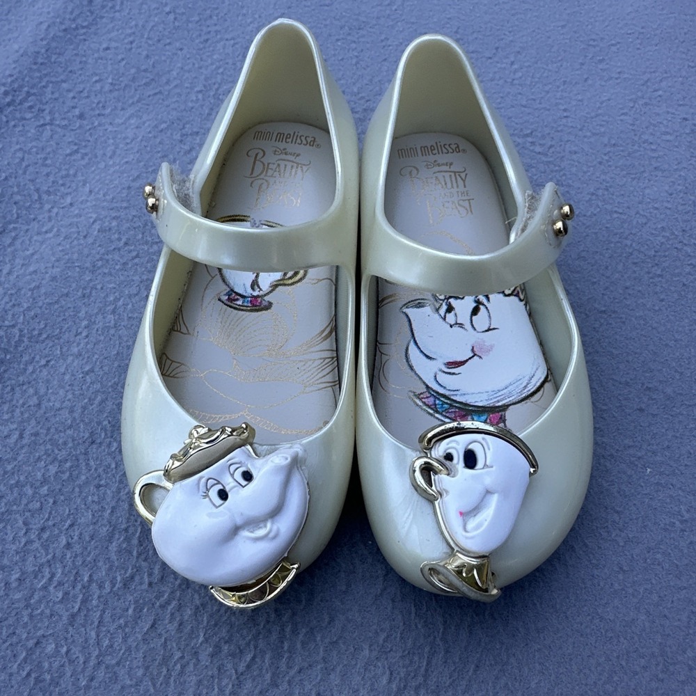 Mini Melissa Disney Beauty & The Beast Chip Mrs. Potts Mary Janes Size 7 Pearl